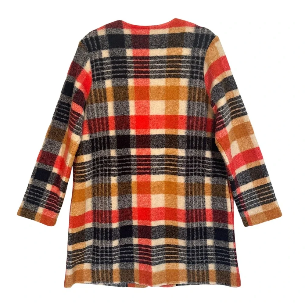 Cynthia Rowley Plaid Boucle‎ Wool Blend Duster Long Coat Jacket Womens Medium - Picture 2 of 12